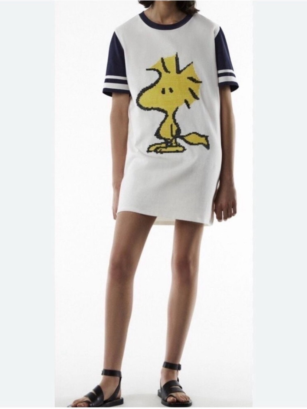 Zara Peanuts Woodstock Dress Small Varsity Tshirt cross Stitch Limited Edition